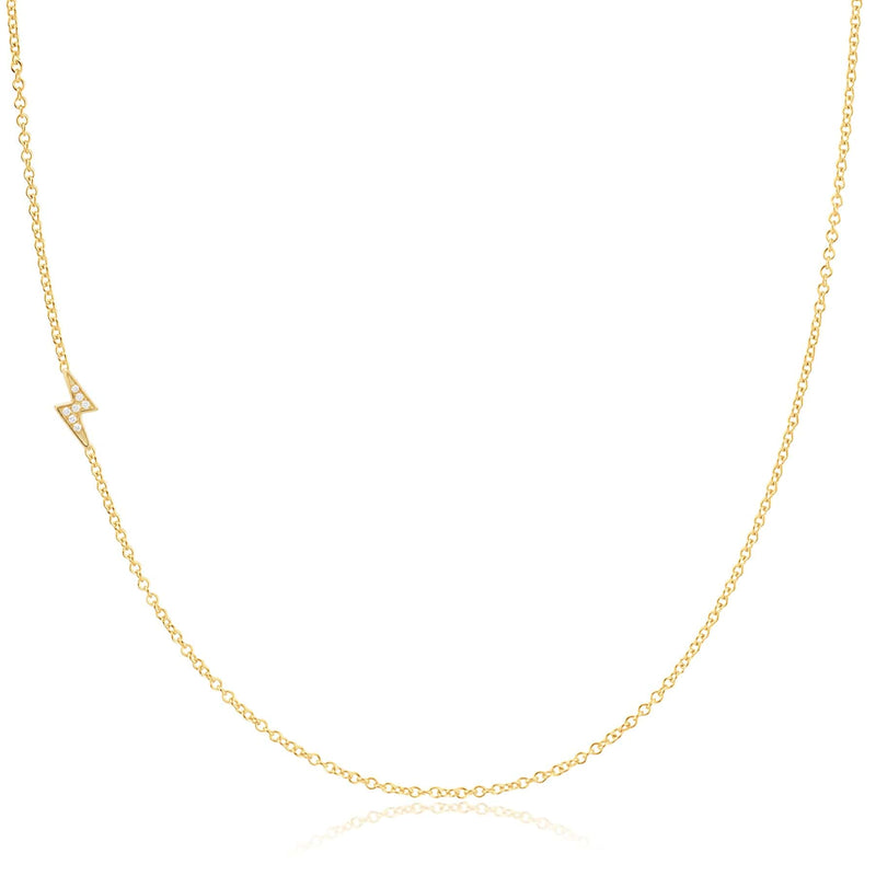 14k Gold Asymmetrical Charm Necklace - Diamond Pavé Lightning Bolt