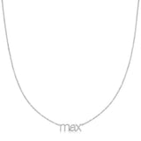 small letter nameplate necklace in lowercase letters 'max' in white gold