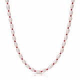 Maya Brenner Cabana Pearl Necklace — freshwater rice pearl and red bead beaded necklace with gold fill clasp