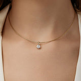 Close-up of a neck wearing an Omega Chain with a Queen Diamond Pendant. 