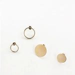 Two Open Eclipse Earrings (one small and one large) and two Solid Eclipse Earrings (one small and one large), all in yellow gold, on a white background.