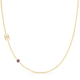 Pavé Monogram Necklace with Birthstone - Amethyst
