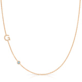 Pavé Monogram Necklace with Birthstone - Aquamarine