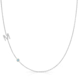 Pavé Monogram Necklace with Birthstone - Aquamarine