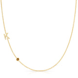 Pavé Monogram Necklace with Birthstone - Citrine