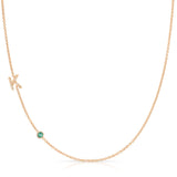 Pavé Monogram Necklace with Birthstone - Emerald