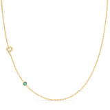Pavé Monogram Necklace with Birthstone - Emerald