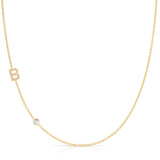 Pavé Monogram Necklace with Birthstone - Moonstone