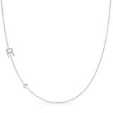 Pavé Monogram Necklace with Birthstone - Moonstone