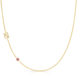 Pavé Monogram Necklace with Birthstone - Pink Tourmaline