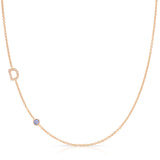 Pavé Monogram Necklace with Birthstone - Tanzanite
