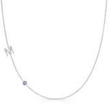 Pavé Monogram Necklace with Birthstone - Tanzanite
