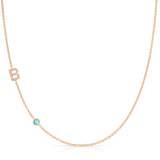 Pavé Monogram Necklace with Birthstone - Turquoise