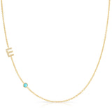 Pavé Monogram Necklace with Birthstone - Turquoise