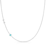 Pavé Monogram Necklace with Birthstone - Turquoise
