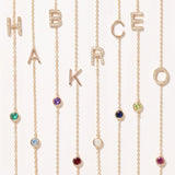 Pavé Monogram Necklace with Birthstone - Emerald