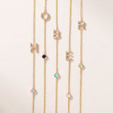 Pavé Monogram Necklace with Birthstone - Aquamarine
