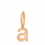 Rose gold letter 'a' pendant on a white background