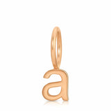 Rose gold letter 'a' pendant on a white background