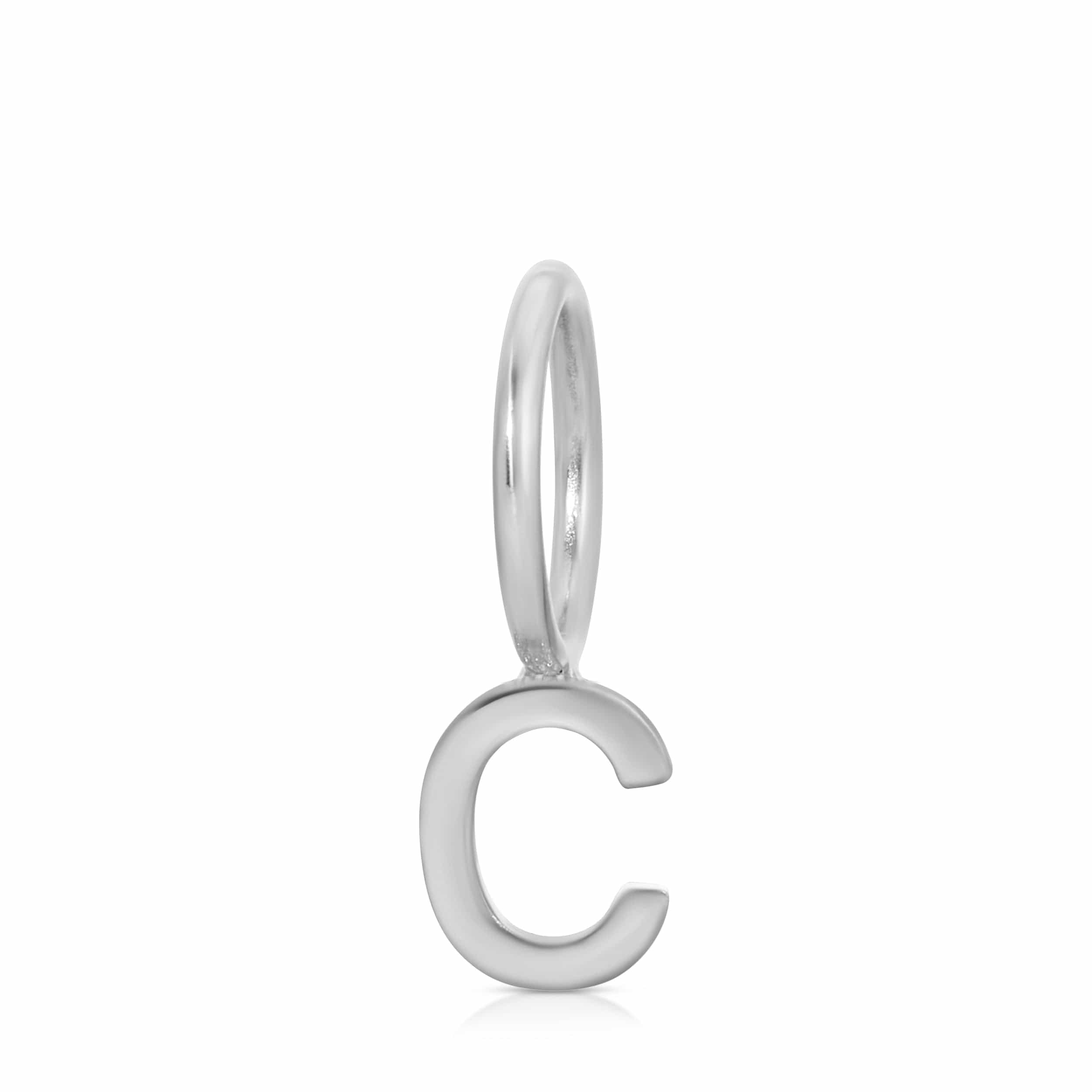 white gold 'C' shaped pendant on a white background