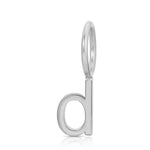white gold letter 'd' earring on a white background