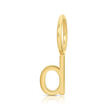 Gold letter 'd' earring on a white background