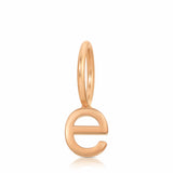Rose gold letter 'e' pendant on a white background