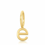 Gold letter 'e' pendant on a white background