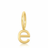 Gold letter 'e' pendant on a white background