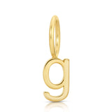 Gold letter 'g' pendant on a white background