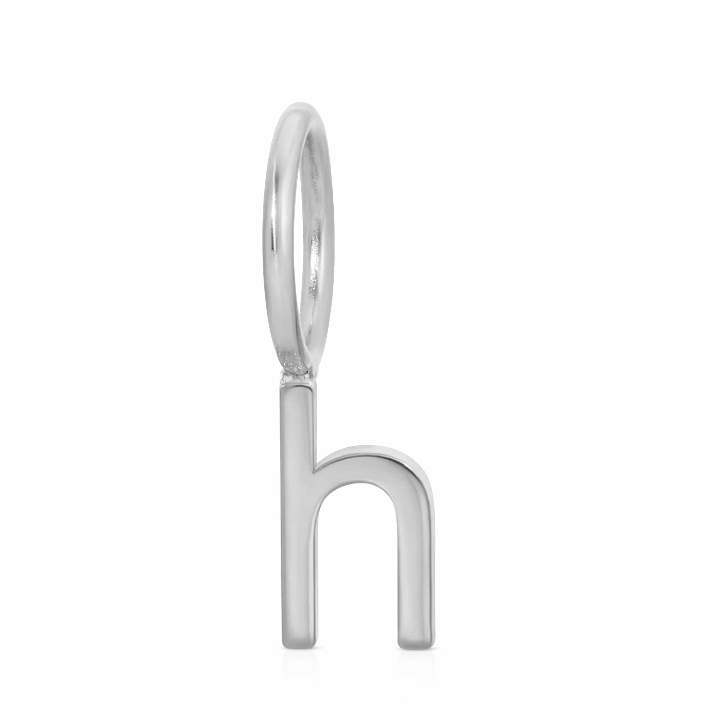 white gold 'h' pendant on a white background