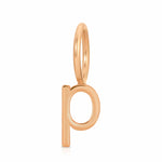 Rose gold letter 'p' pendant on a white background