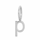 white gold letter 'p' pendant on a white background