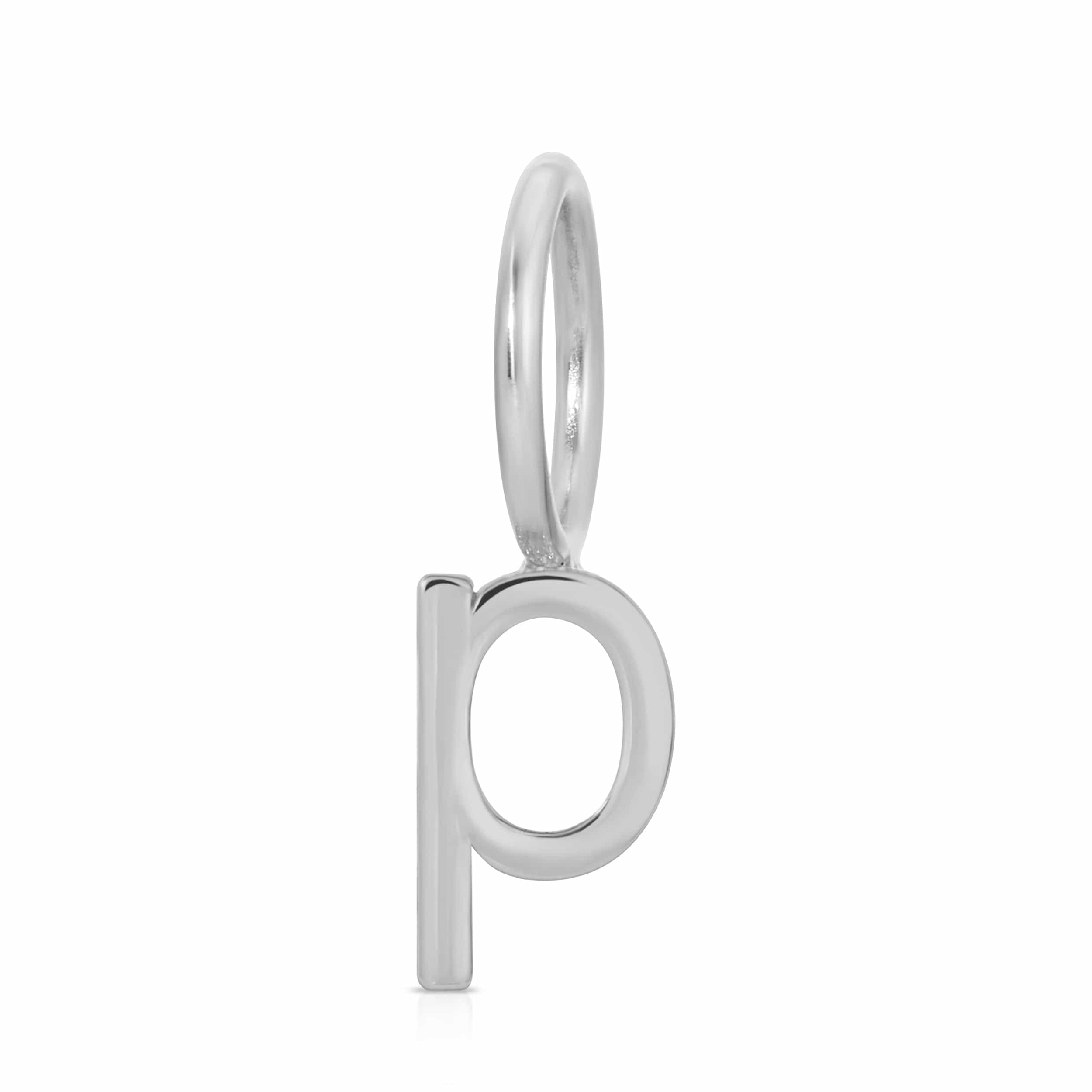 white gold letter 'p' pendant on a white background