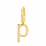 Gold letter 'p' pendant on a white background