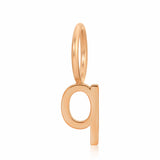 Rose gold letter 'q' pendant on a white background