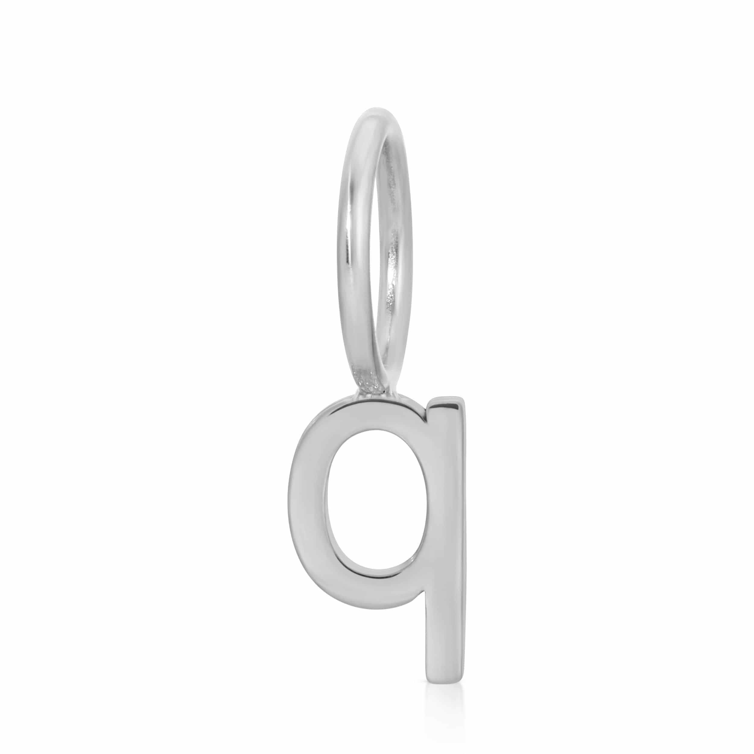 white gold 'q' pendant on a white background