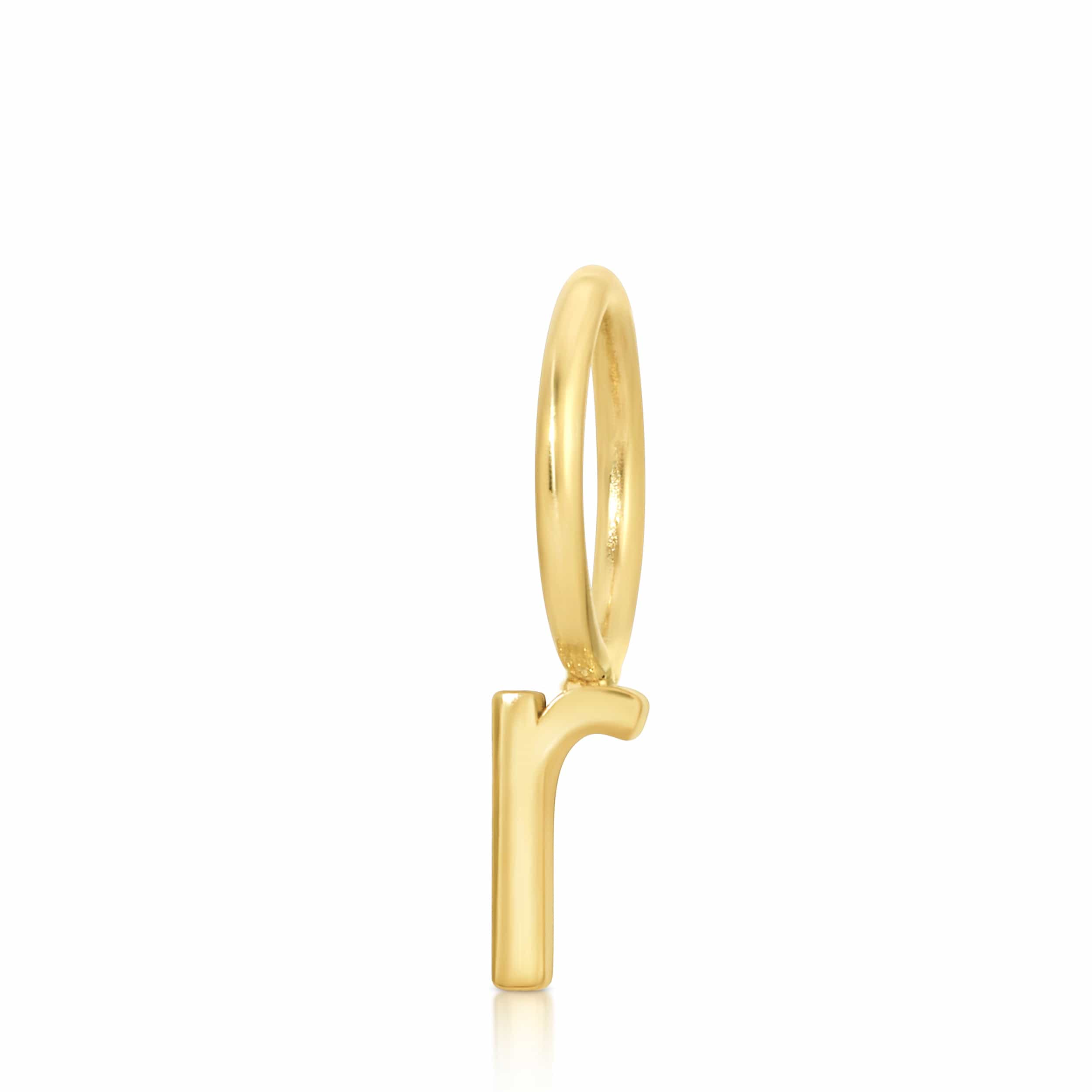 Gold letter 'R' pendant on a white background