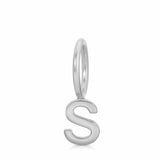 white gold letter 'S' charm on a white background