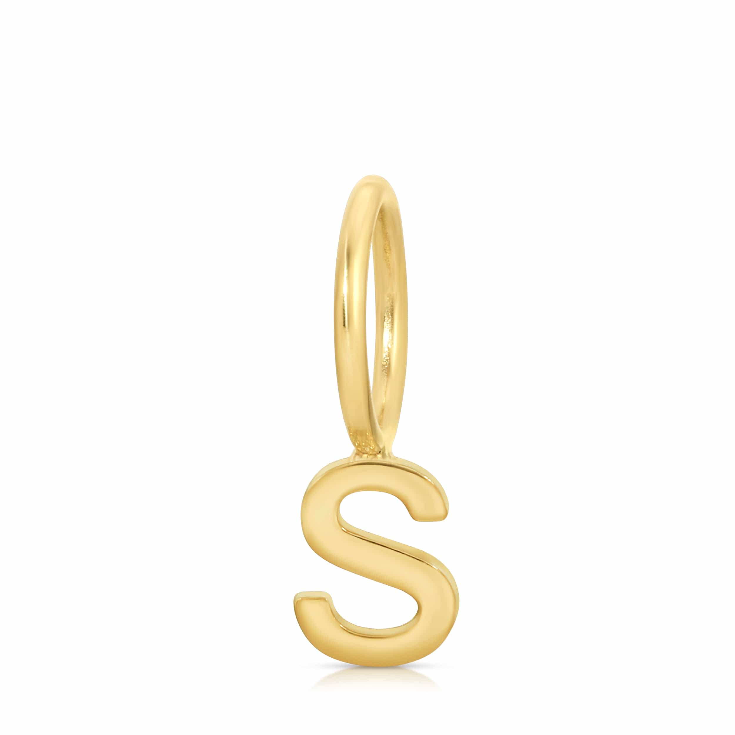 Gold letter 'S' pendant on a white background