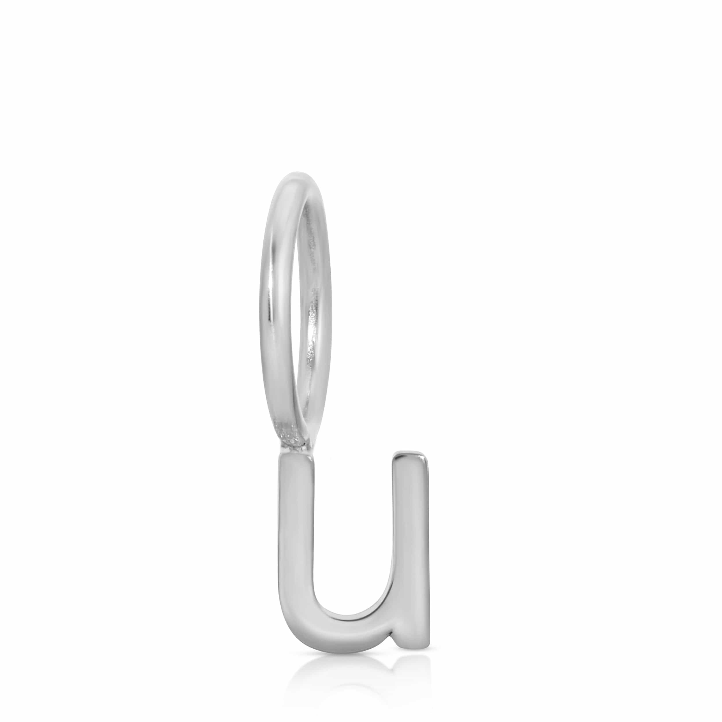 white gold 'u' pendant on a white background