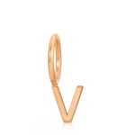 Rose gold letter 'V' earring on a white background