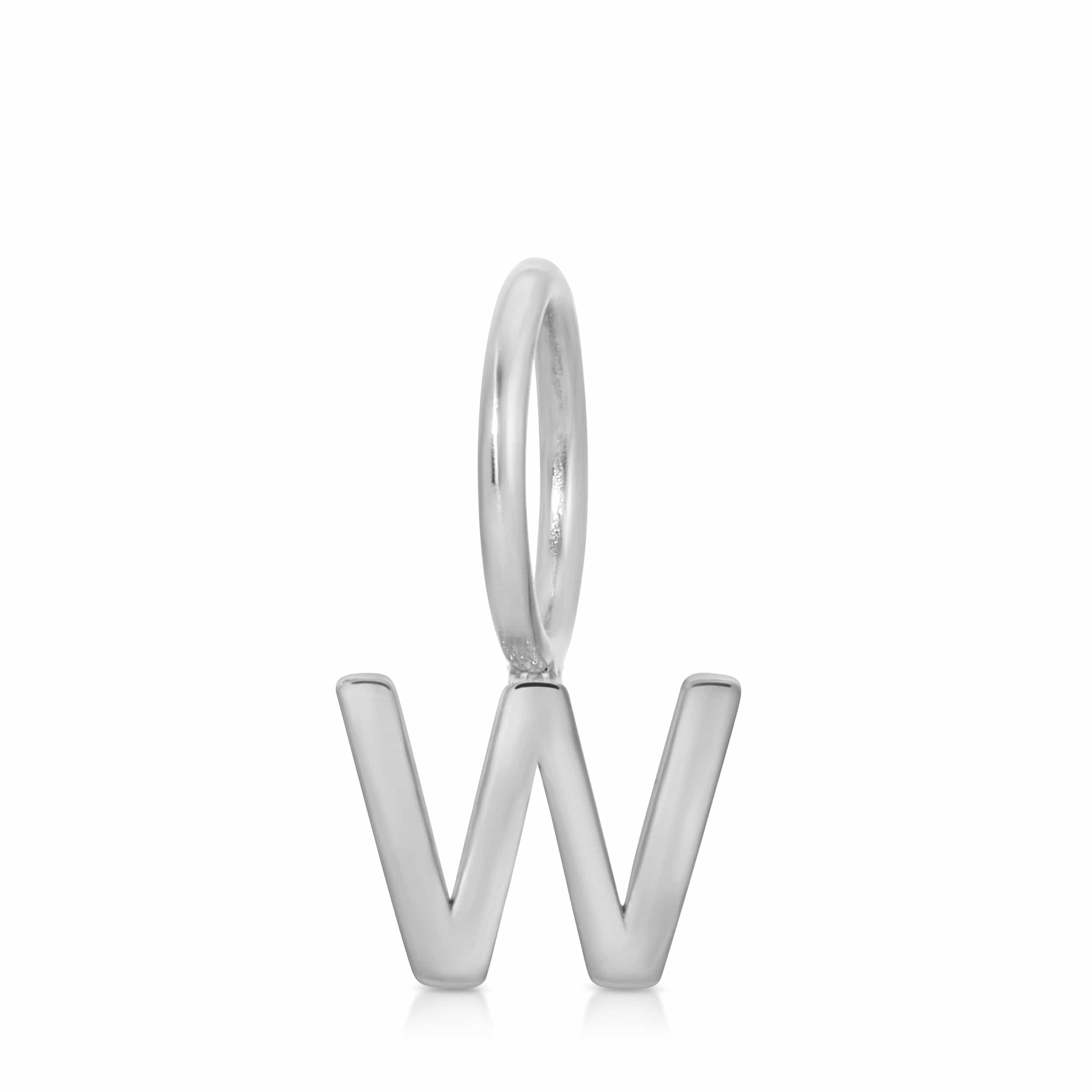 white gold 'w' pendant on a white background