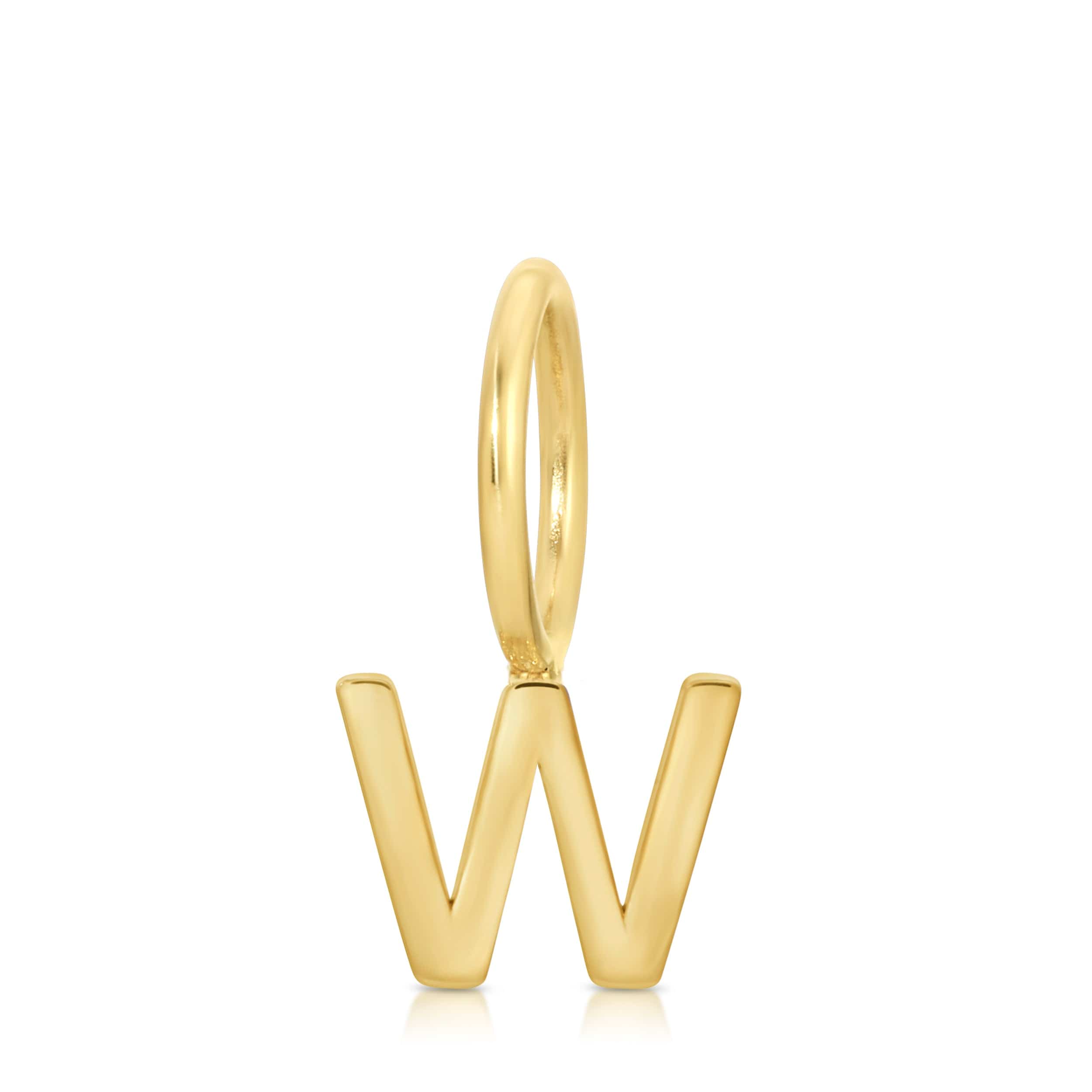 Gold letter 'W' pendant on a white background