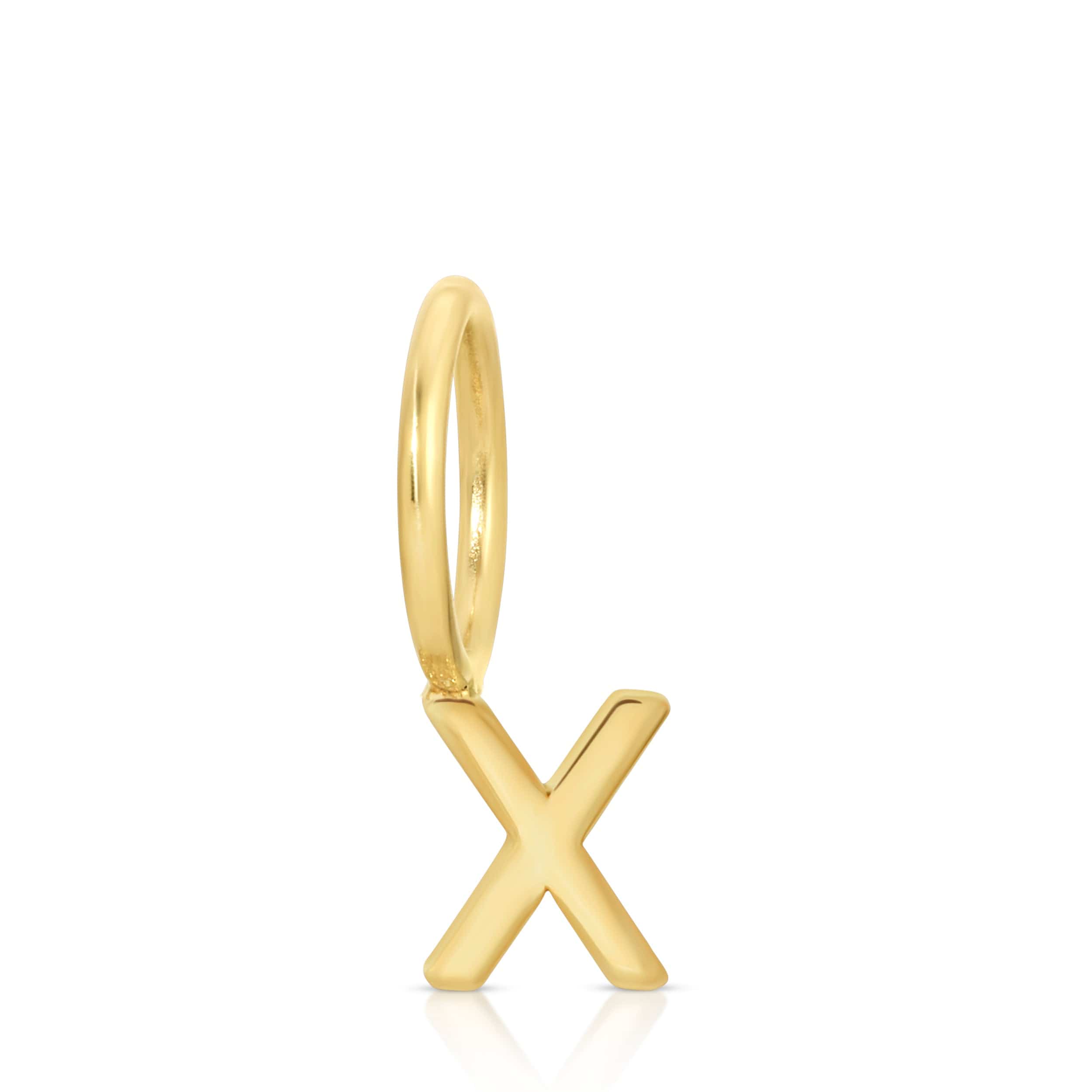 Gold letter 'X' pendant on a white background