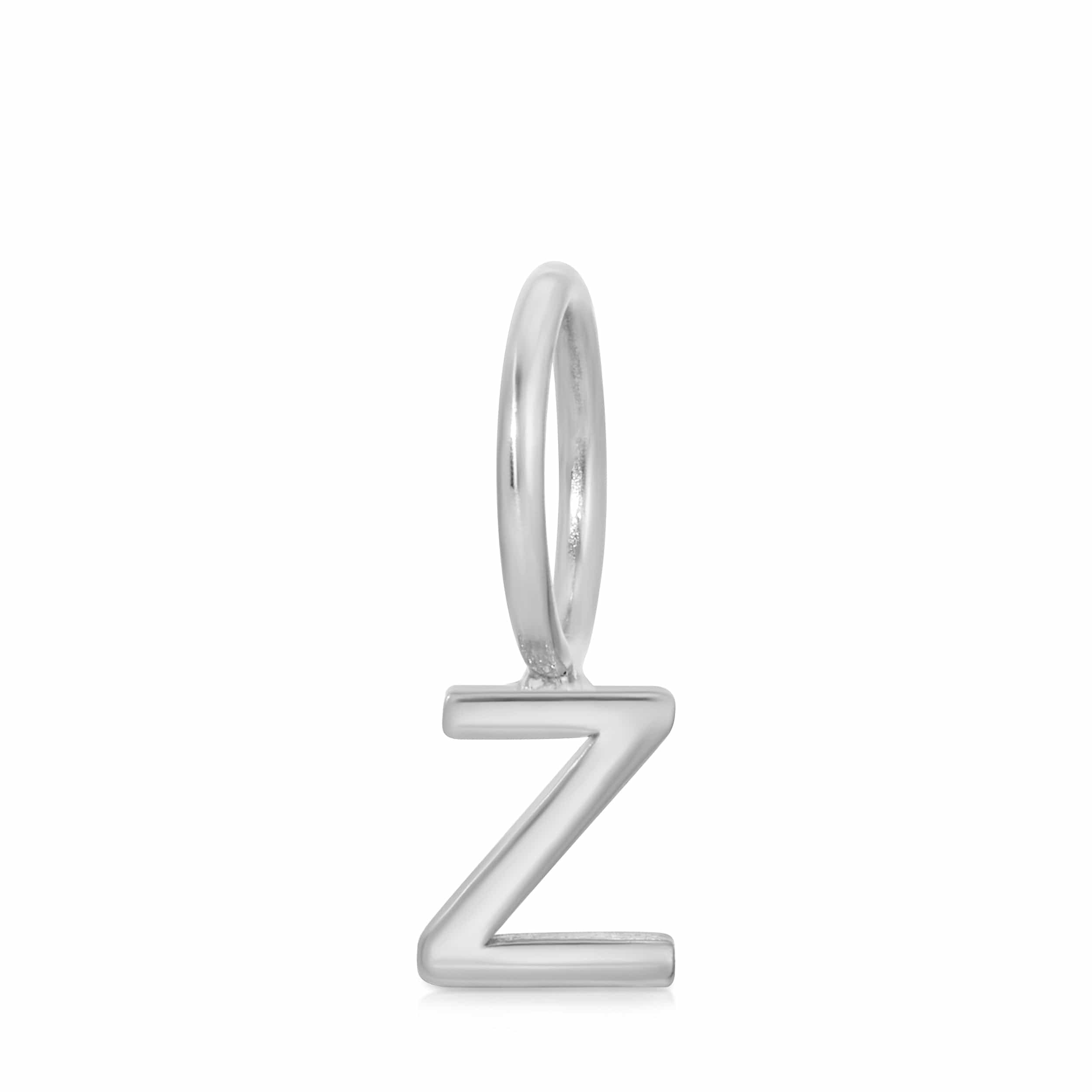 white gold 'z' pendant on a white background