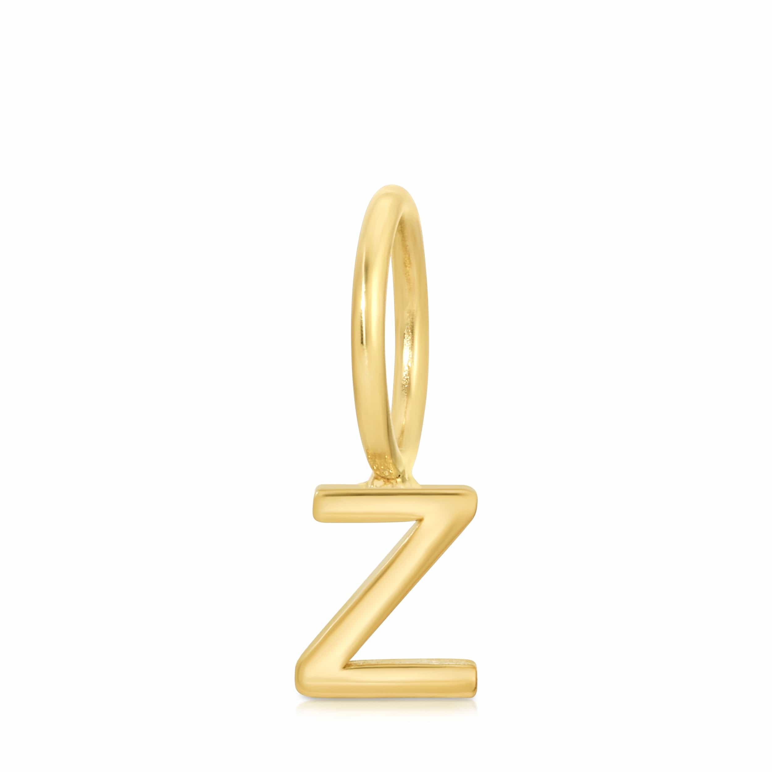 Gold letter 'z' pendant on a white background
