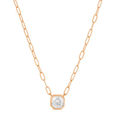 A C'est Moi Deco Necklace in rose gold on a white background. 