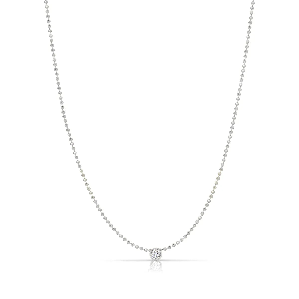 A Single Birthstone Layering Necklace - White Gold in Diamond on a white background.