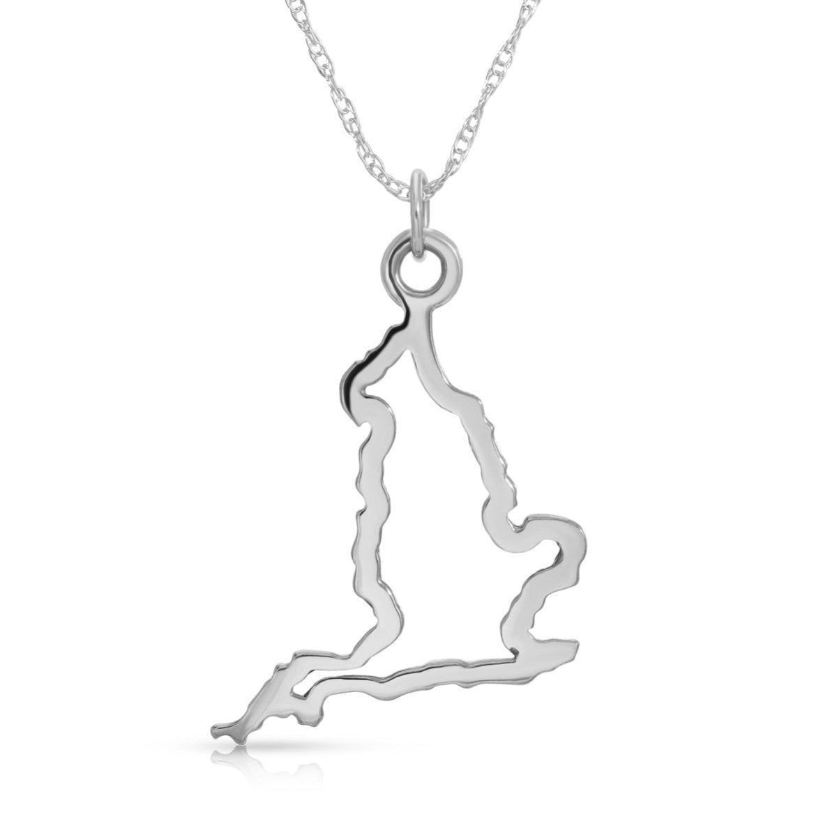 An England pendant necklace in sterling silver on a white background. 